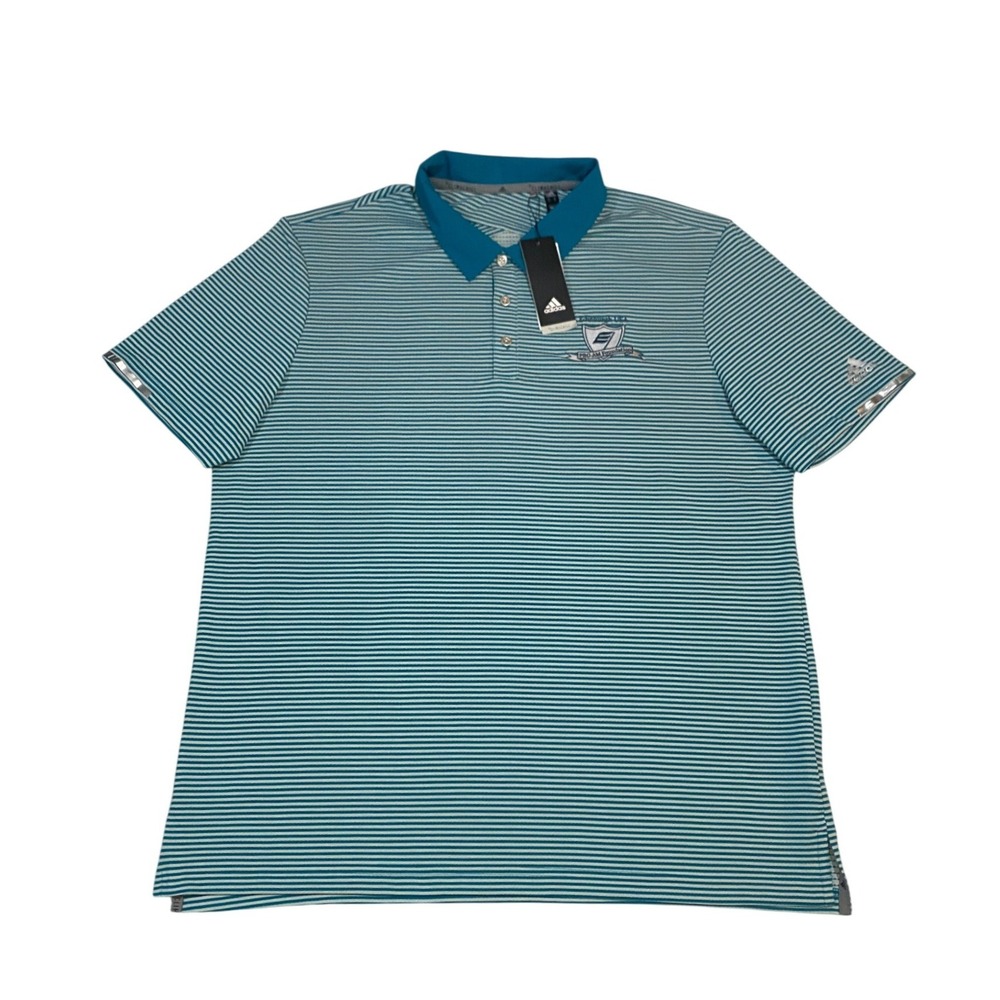 Adidas‎ Climachill Golf Polo Shirt Mens XL Teal Striped Edinburgh USA EC6797 NEW